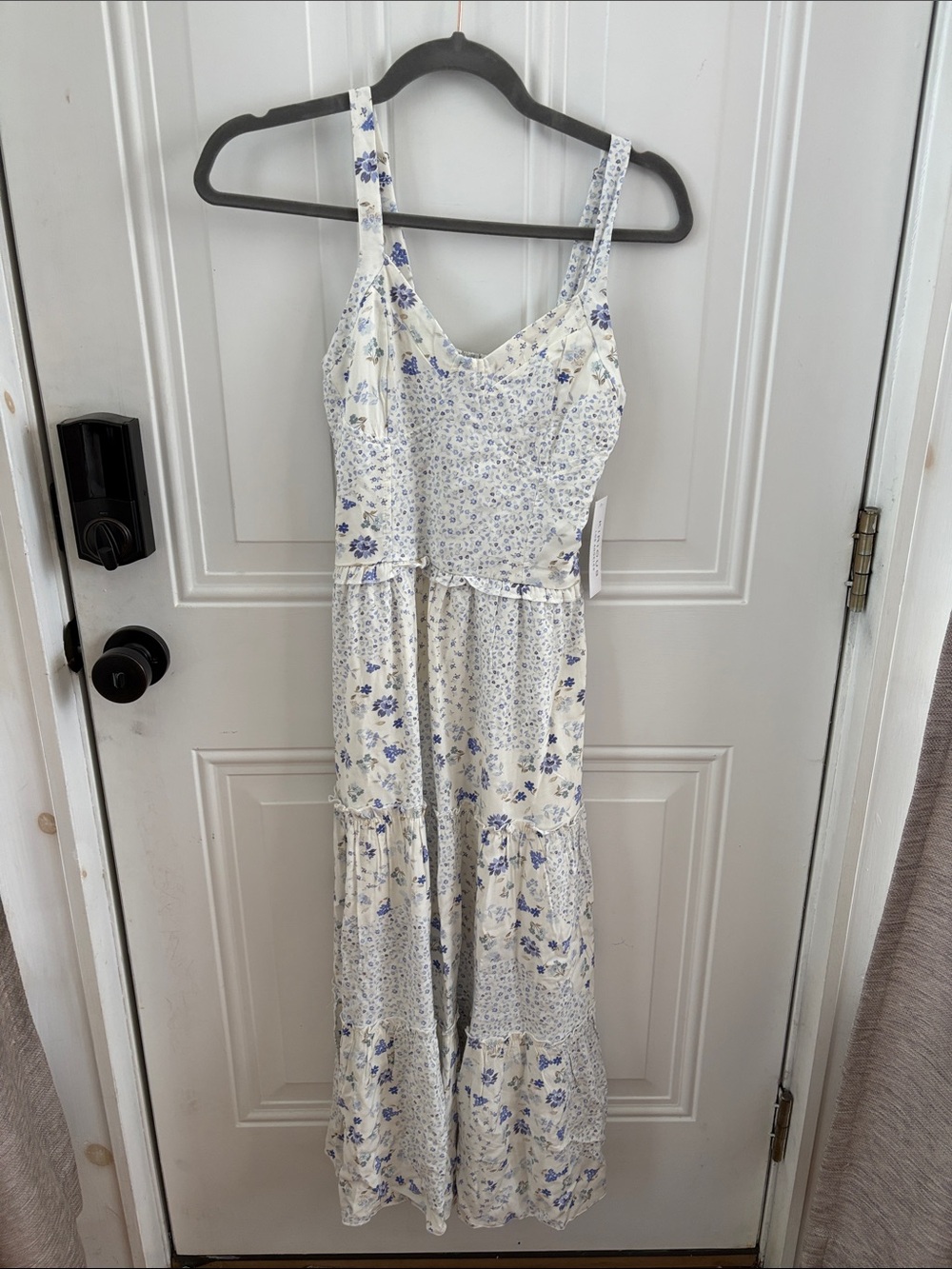 Floral Tiered Maxi Dress - White & Blue
